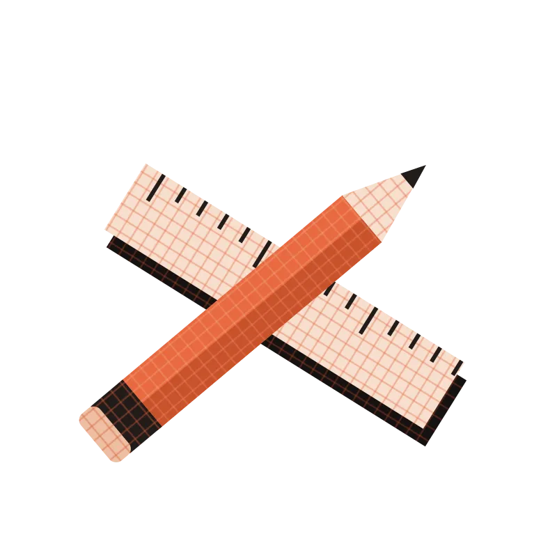 A pencil crossed over a ruler.