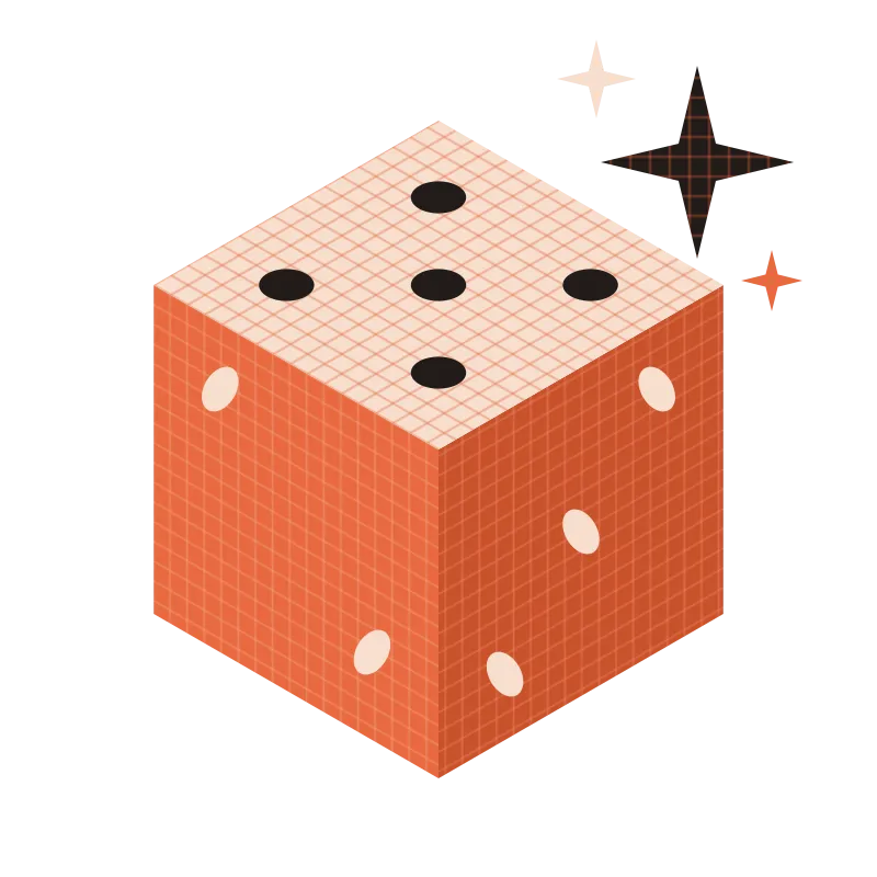 A die with sparkles around it.
