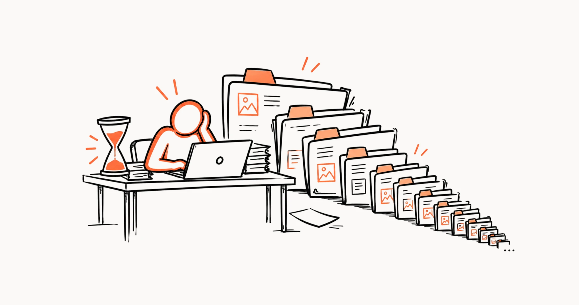 A designer sorting approved creatives into folders by hand.